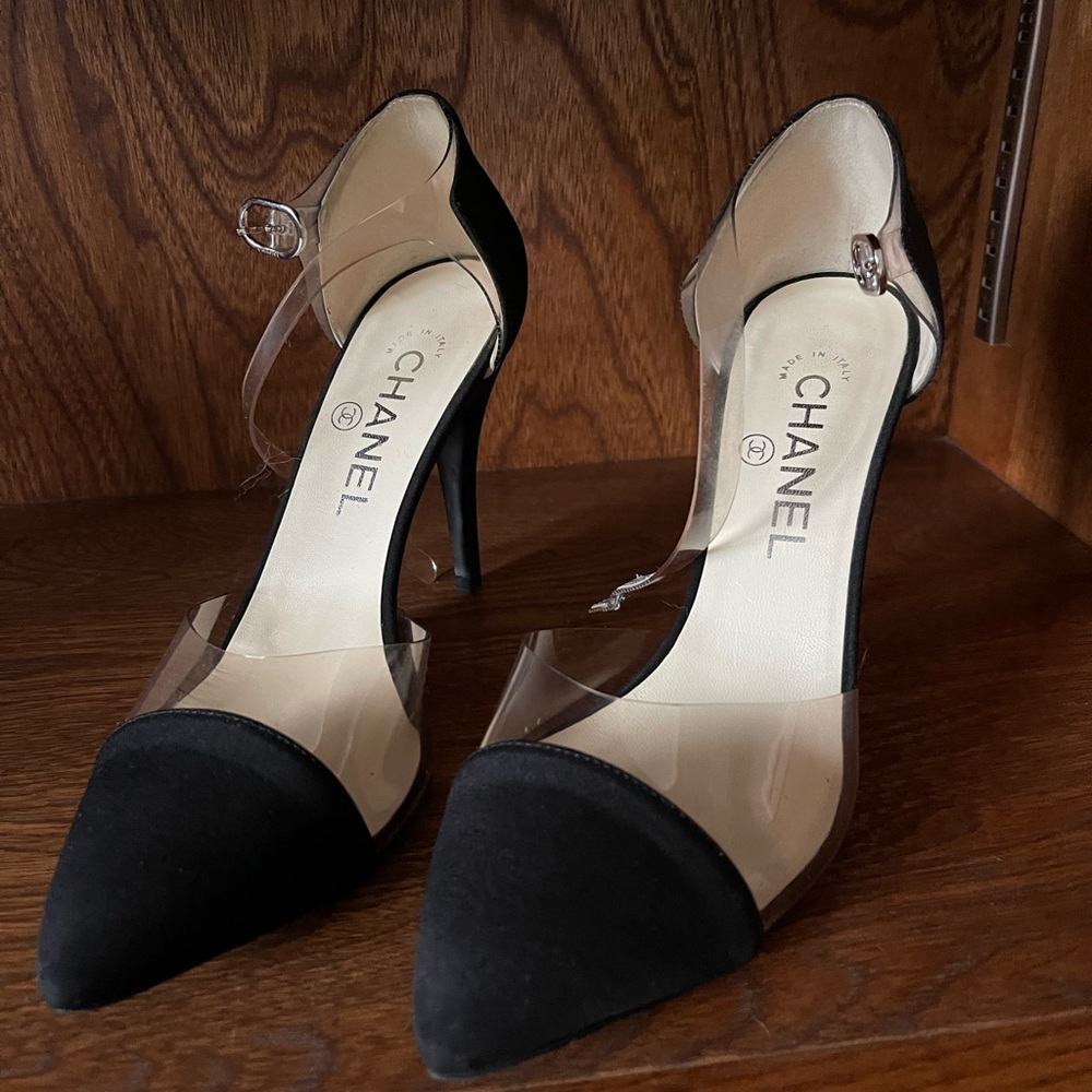Chanel pumps with transparent detail.
